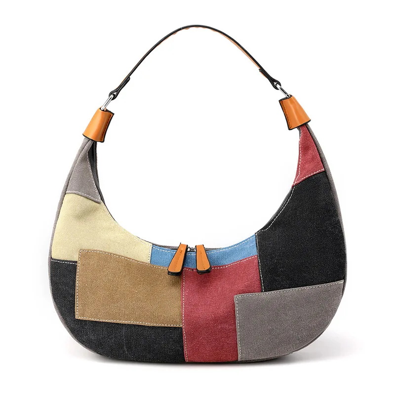 

Canvas Patchwork Colorful Women's Casual Shoulder Bag Cloth Fabric Female Tote Handbag Brands 2022 Ladies Big Pouch for Girls