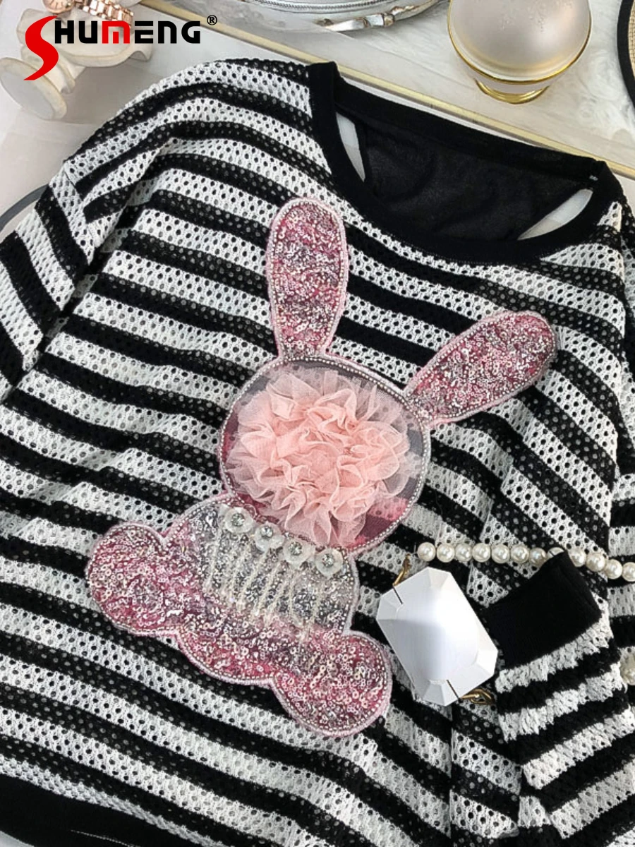 

New Ladies Fashion Exquisite Hollow-out Backless Sweater Women's 2022 Autumn Color Stripe Loose Casual Long Sleeves Knitted Top