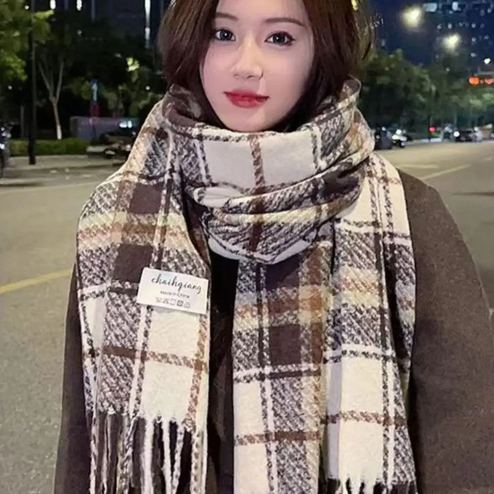 Уютный клетчатый кашемировый зимний шарф роскошный теплый дорожный для женщин
