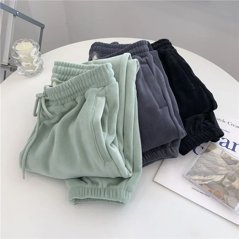 

Winter Fashion Thick Pant Women Warm Casual Elastic High Waist Harem Pants Female Plus Size Baggies Black Sweatpants M-5xl