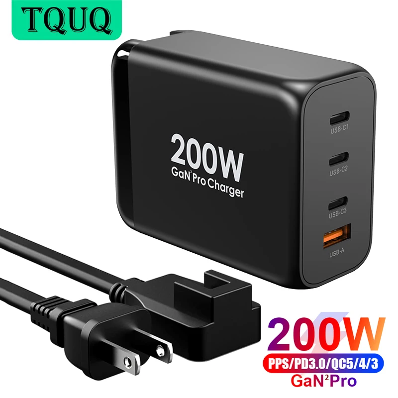 

Зарядное устройство TQUQ GaN с 4 портами USB Type-C, 200 Вт, 65 Вт