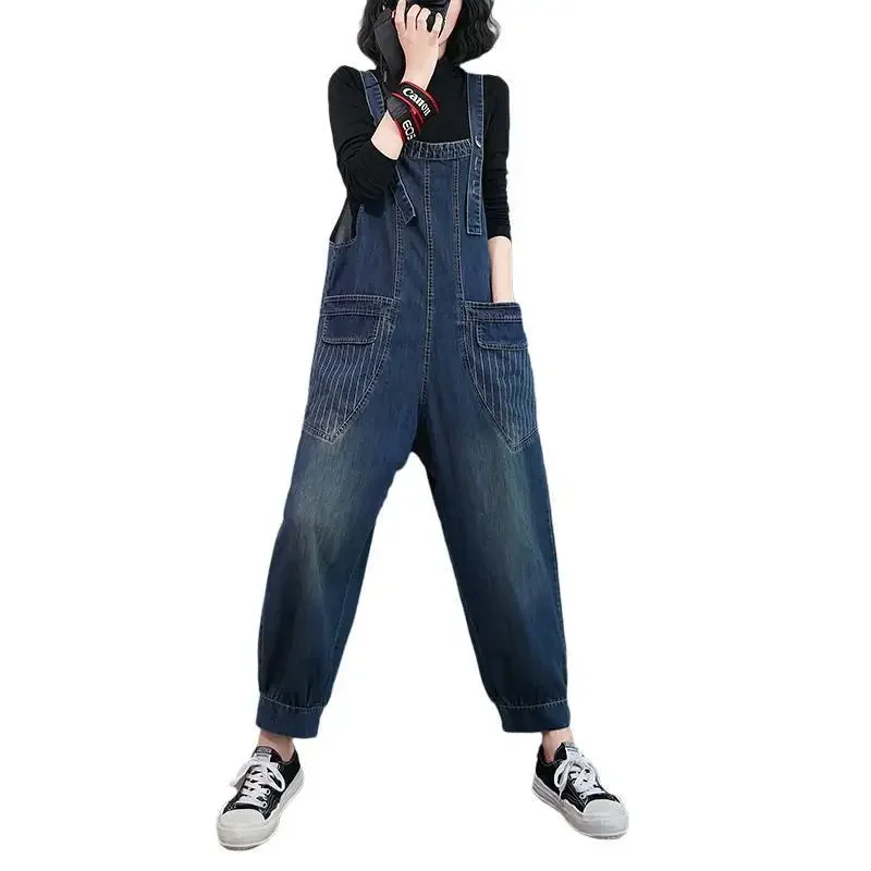 Весенне-осенний джинсовый комбинезон женские длинные широкие брюки свободные