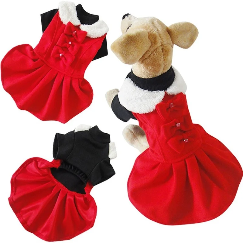 

Pet Clothes for Autumn Winter Temperament O-neck Woolen Dress Dog Clothes