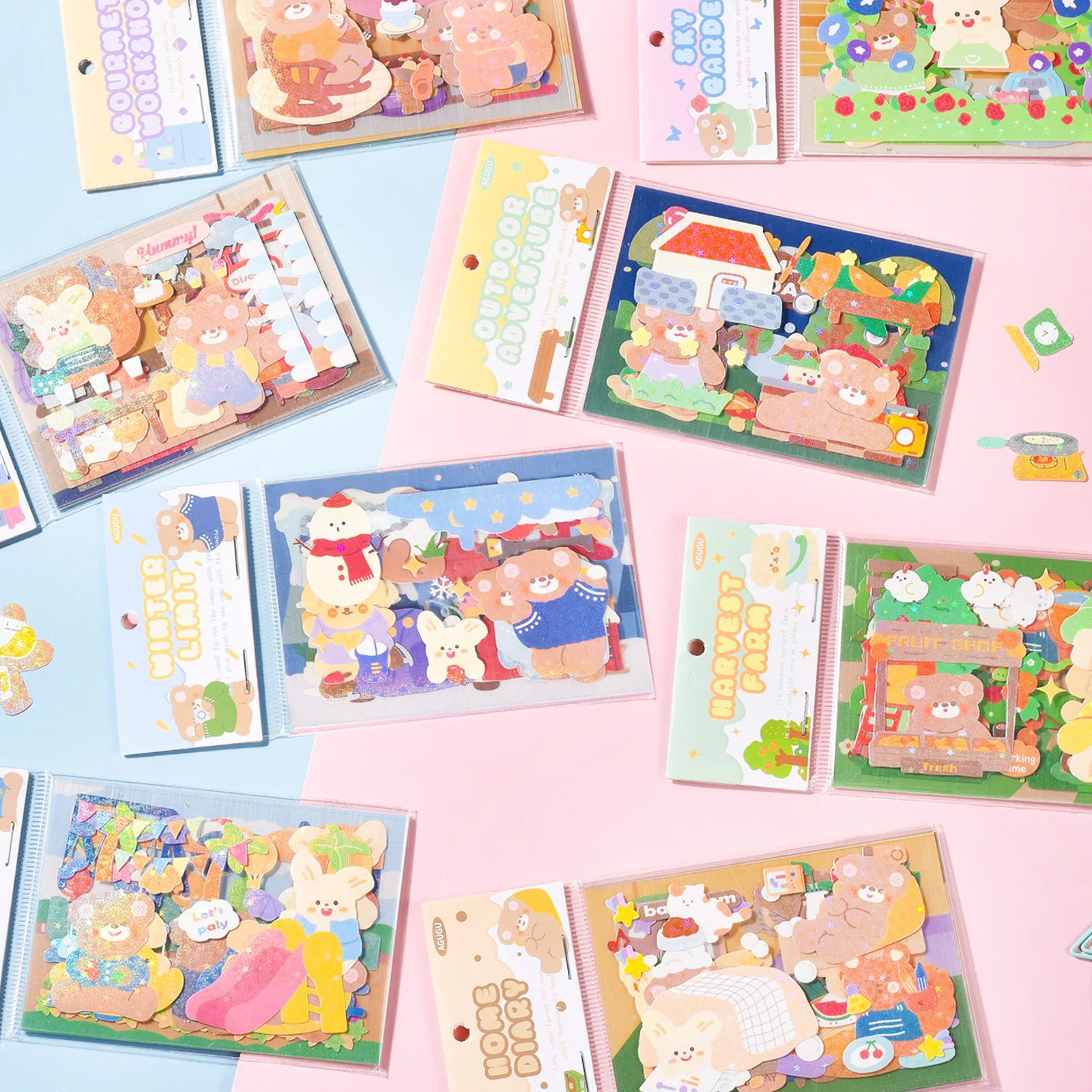 

Cute Bear Diary Korea ins cute sticker laser greeting card postcard hand account material package handmade with love not sticky