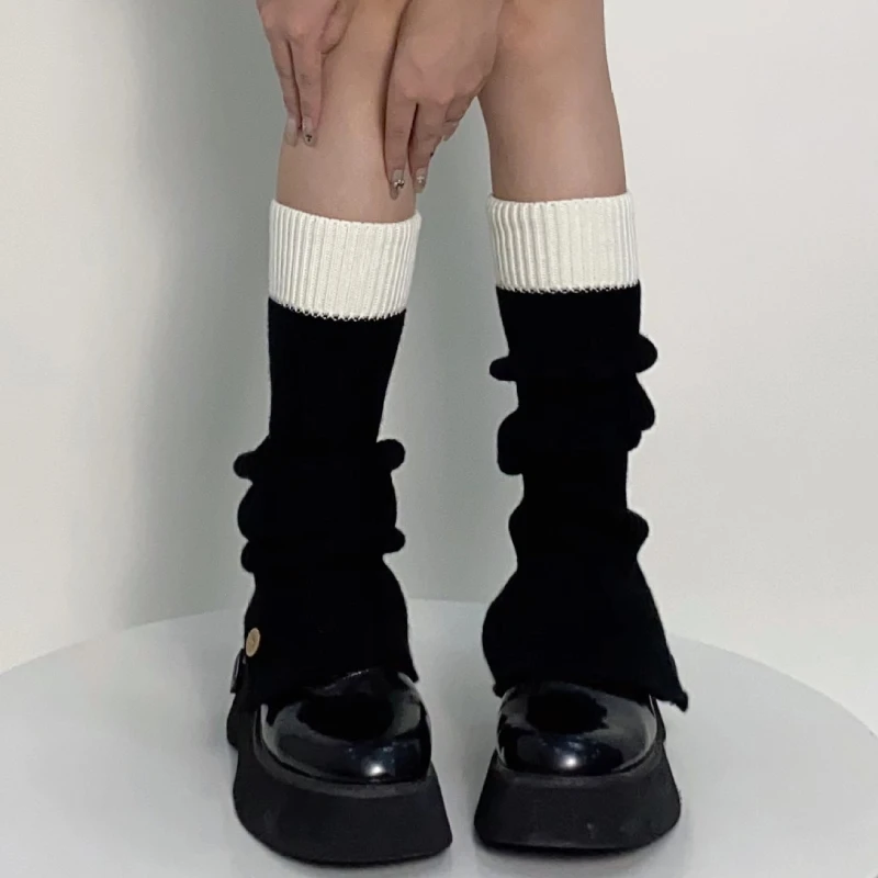 

2000s Лоскутные гетры женские носки E-Girls Harajuku корейские гольфы до колен E-girl в стиле преппи трикотажные чулки в рубчик