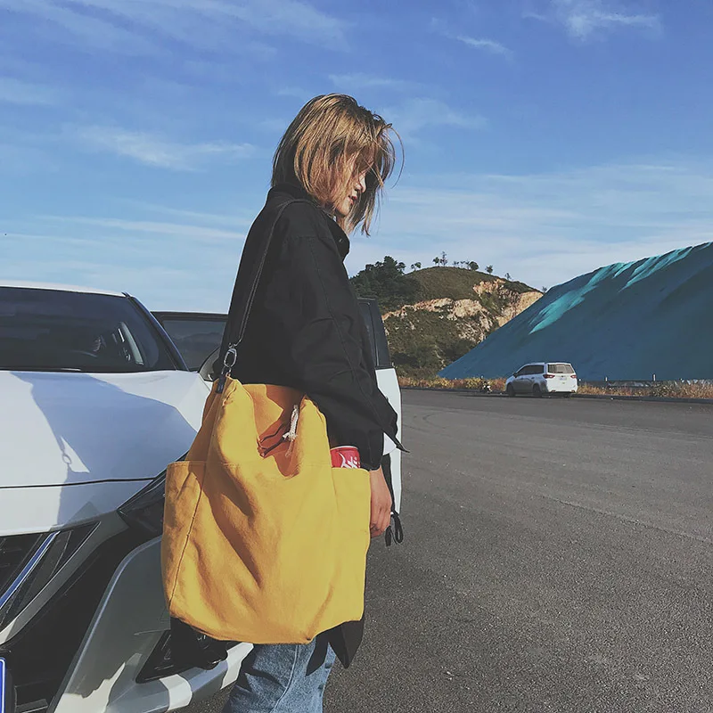 Simple Fashion Casual Backpack Solid Colour High Capacity Travel Backpack Laptop Canvas Women Backpack Teenage Girls School Bag