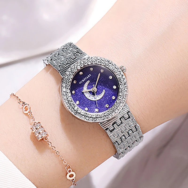 

Fashion Starry Sky Moon Watch Women Crystal Watches Silver Steel Belt Quartz Wristwatches Ladies Montre Femme Relógio Feminino