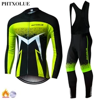 phtxolue men women winter thermal cycling clothing red blue green long sleeve cycling jersey set mtb bike bicycle wear