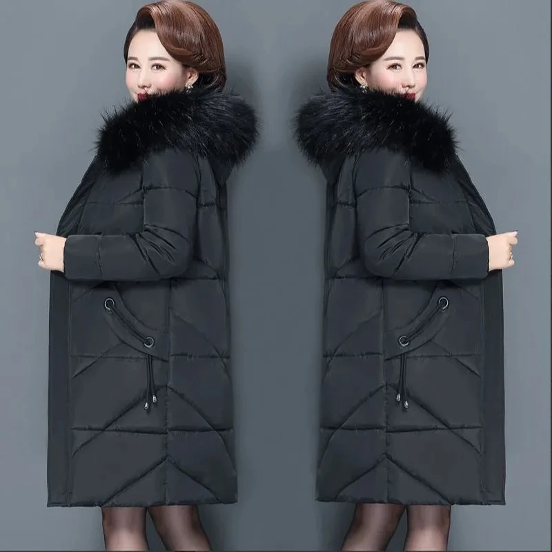Зимнее пальто для матери с меховым воротником Размер 6XL стеганая куртка пожилых