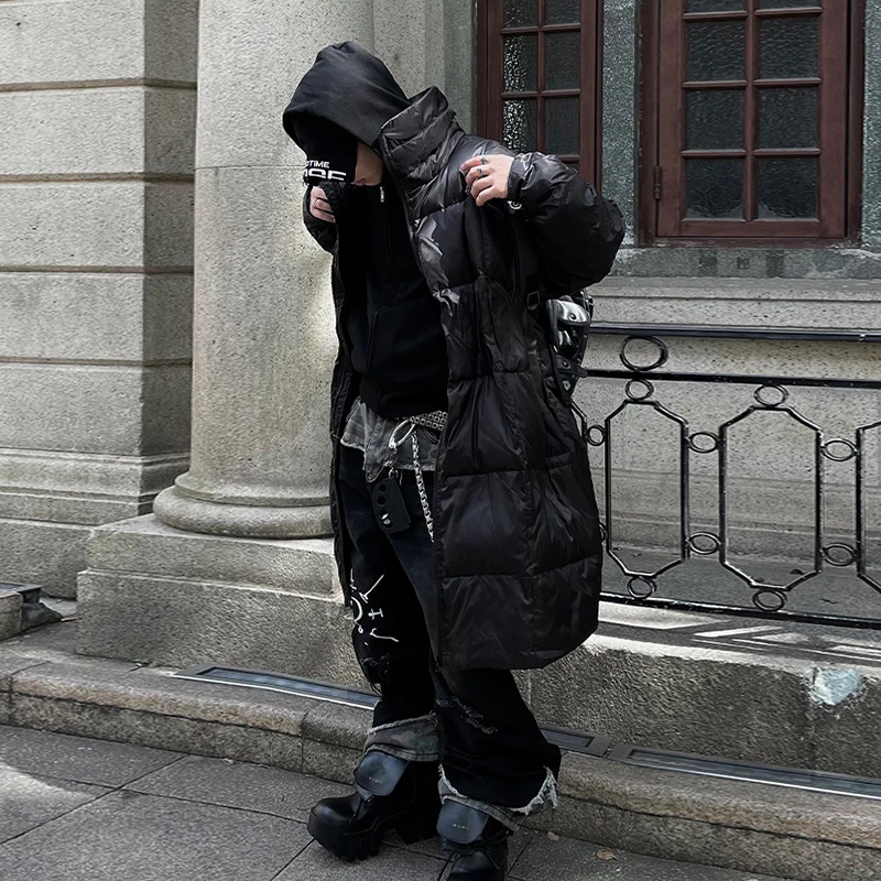 PFNW Нишевый воротник-стойка оверсайз теплый длинный пуховик мужской черный