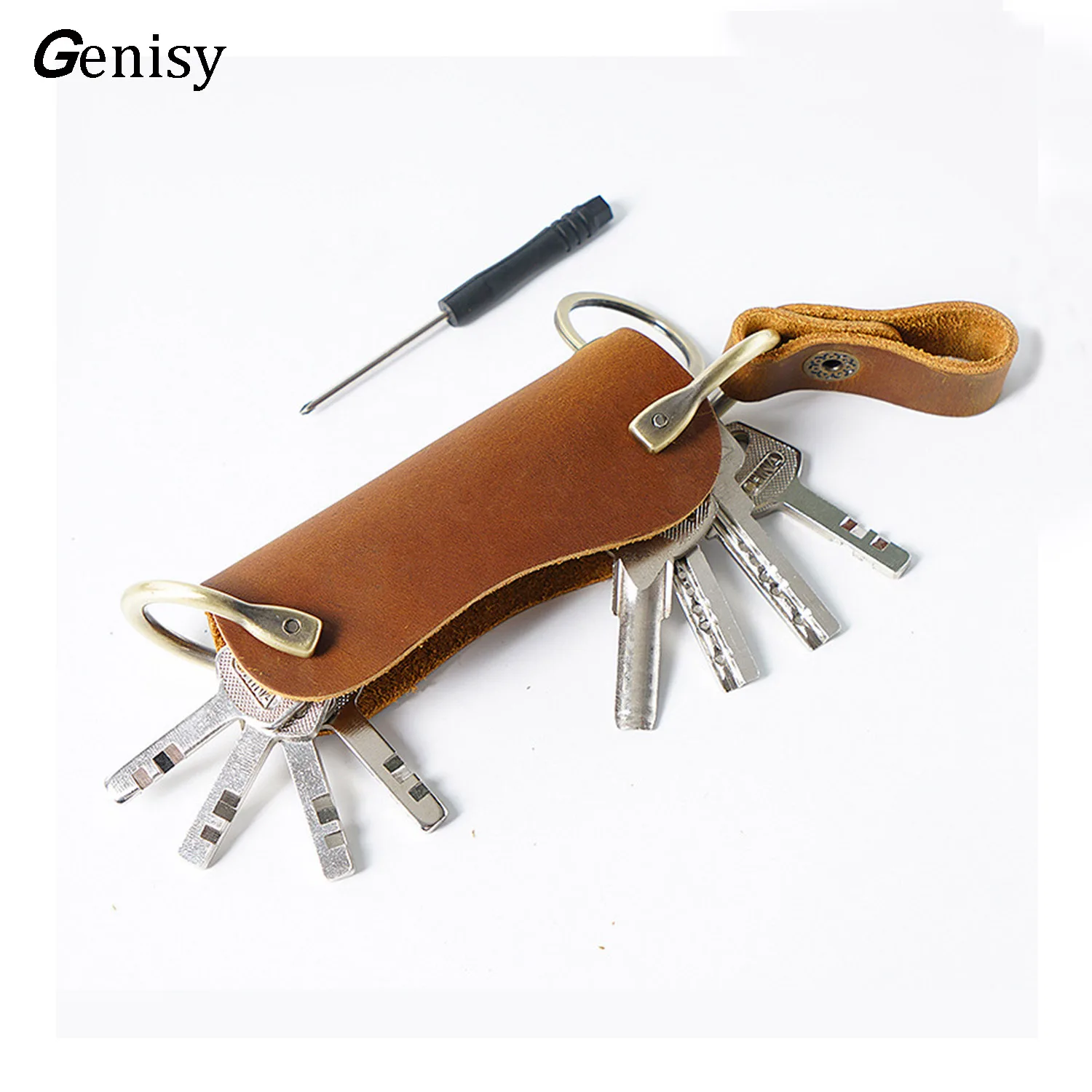 

Men's Key Holder Handmade Genuine Leather Smart Key Wallet Portable Organizer Household Keychains EDC Housekeeper Keys Bag Women