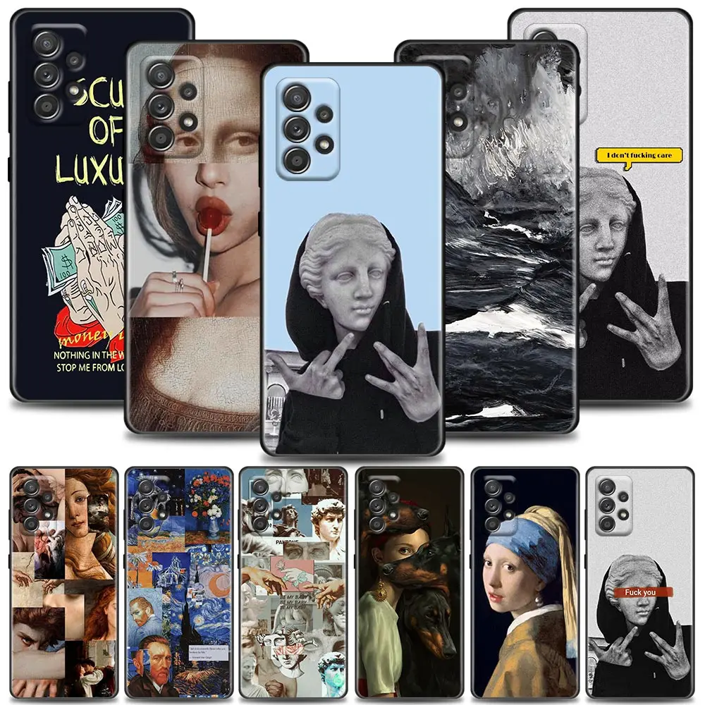 

Phone Case For Samsung Galaxy A72 A52 A42 A32 A22 A21s A02s A12 A02 A51 A71 A01 5G Mona Lisa David Statue Abstract Art Soft Case