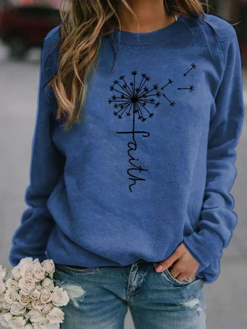 

Vintage Women's Print Hoodies Long Sleeve Round Neck Sweatshirt Women Pullover