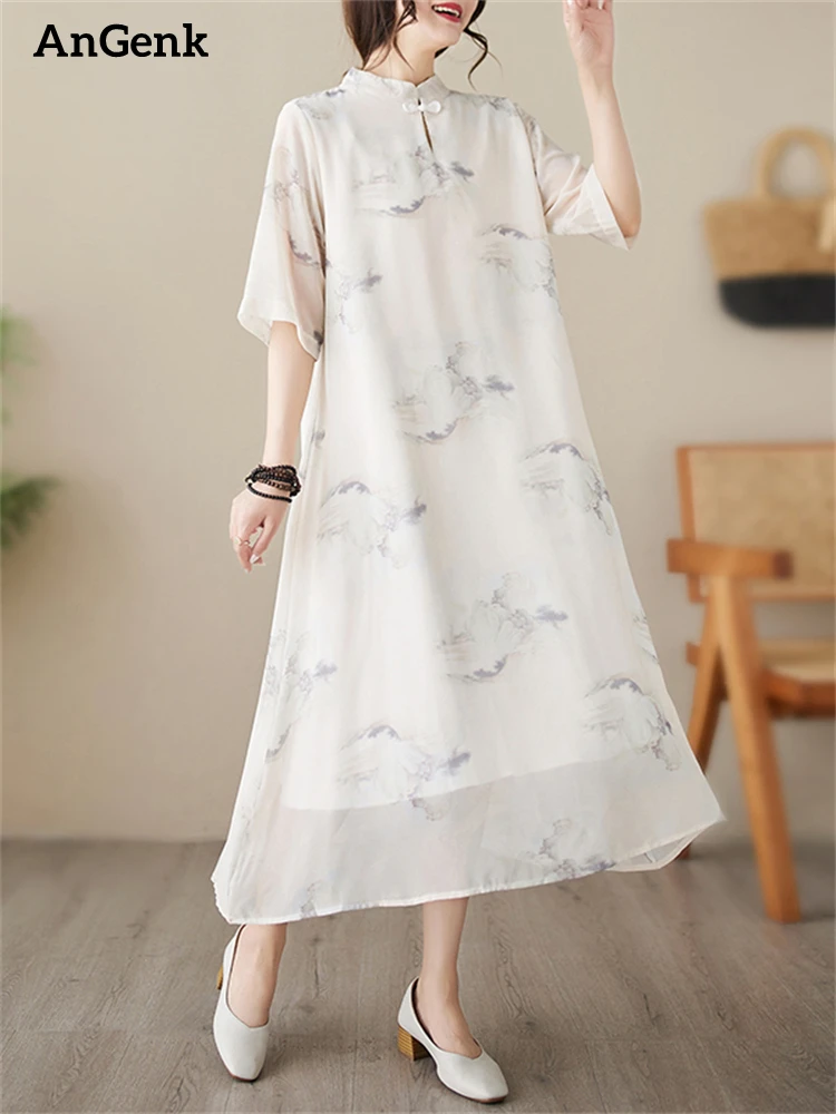 

Женское винтажное платье с принтом, повседневное длинное дышащее платье в китайском стиле, Офисная элегантная одежда, лето 2023