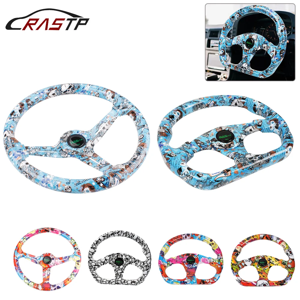 

RASTP-Full Colorful Acrylic Car Steering Wheel Universal 14inch 350mm Cartoon Pattern Printing Drifting Steering RS-STW039