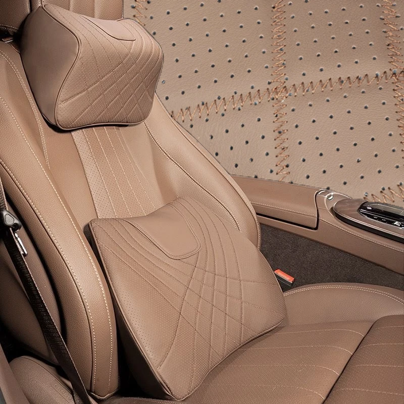 

Car Seat Lumbar Support Cushion Breathable Leather Car Headrest Neck Pillow Universal Seat Accessories For Luxury Car Interiors