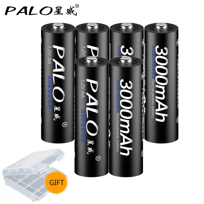

PALO 100% original 6Pcs AA battery 2a Rechargeable Batteries 1.2V AA 3000mAh Ni-MH for toy car Anti-dropping Durable