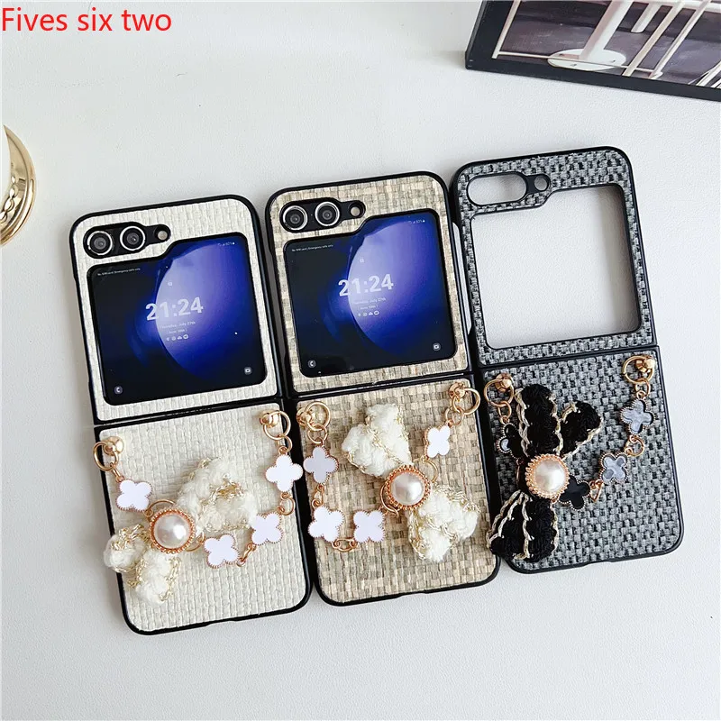 Жемчужный браслет с бантом из ПУ кожи тканевые чехлы для телефонов Samsung Galaxy Z Флип