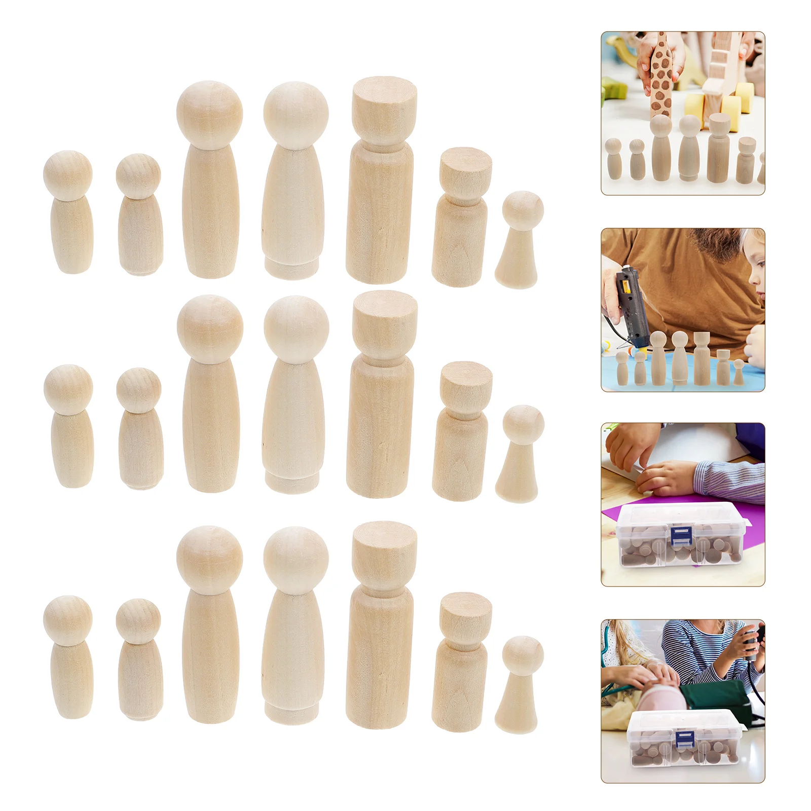 

50 Pcs DIY Wooden Blank Peg Puppets Unfinished Crafts Kids Educational Toys Statuette Painting Baby