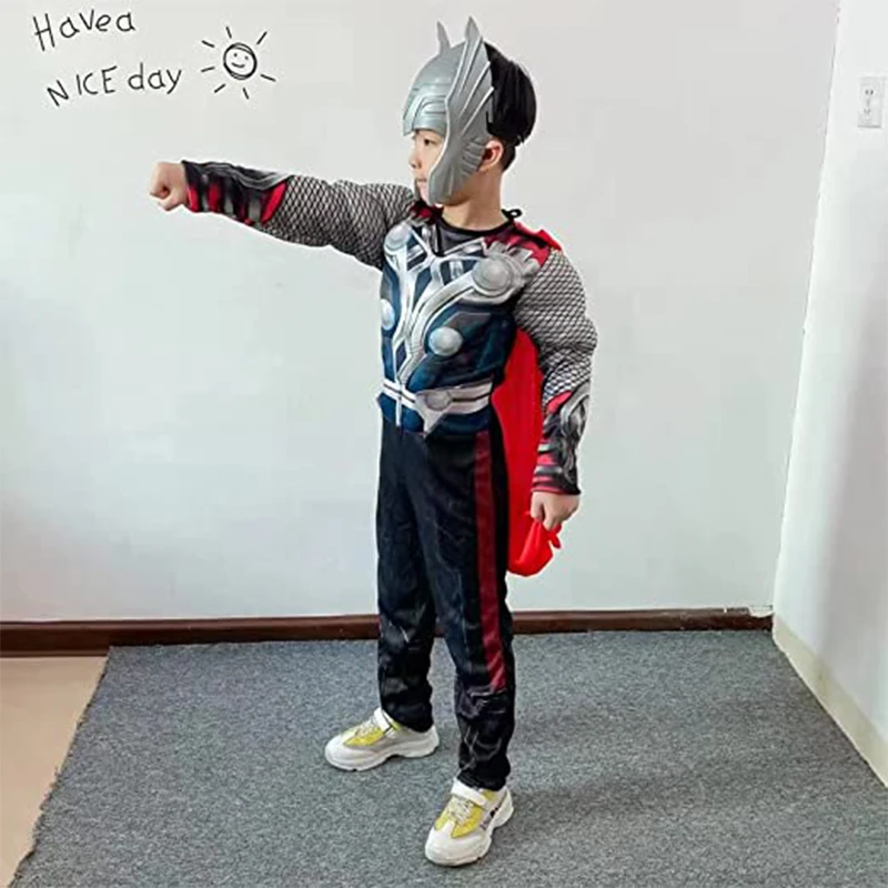 

Children Thor Muscle Costume Marvel Superhero Thor Cosplay Costume Hammer Halloween Carnival Costumes for Kids
