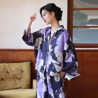womens silk pajamas set printed purple loose long sleeve 2 piece sleepwear for women home clothes can be wear outside suits