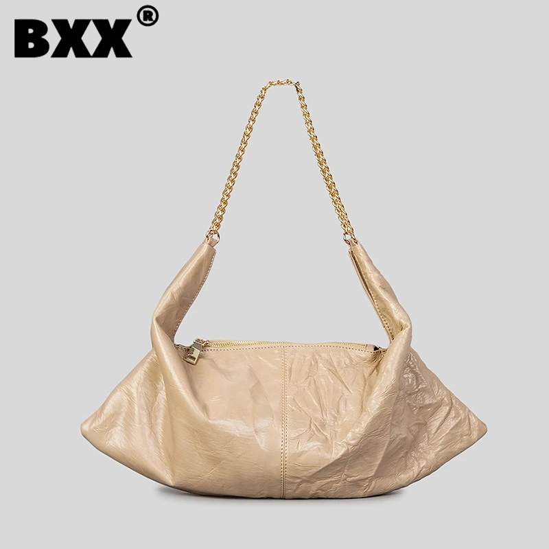 

[BXX] Pleated Soft Leather Bag Women's 2023 New Fashion Design Simple Chain Shoulder Bags Female Portable Handbag 8AB1023