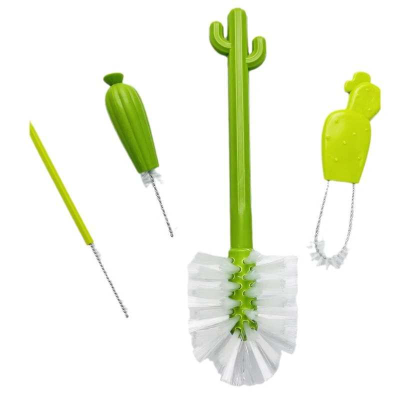 4 шт. набор щеток для чистки бутылочек мультяшный кактус детских с длинной ручкой