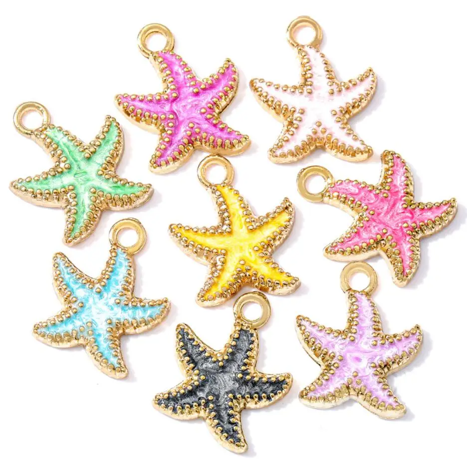 

100pcs/lot New Style Starfish Enamel Charms Zinc Alloy Ocean Starfish Oil Drop Pendant Charms for Jewelry 18*15mm F0726