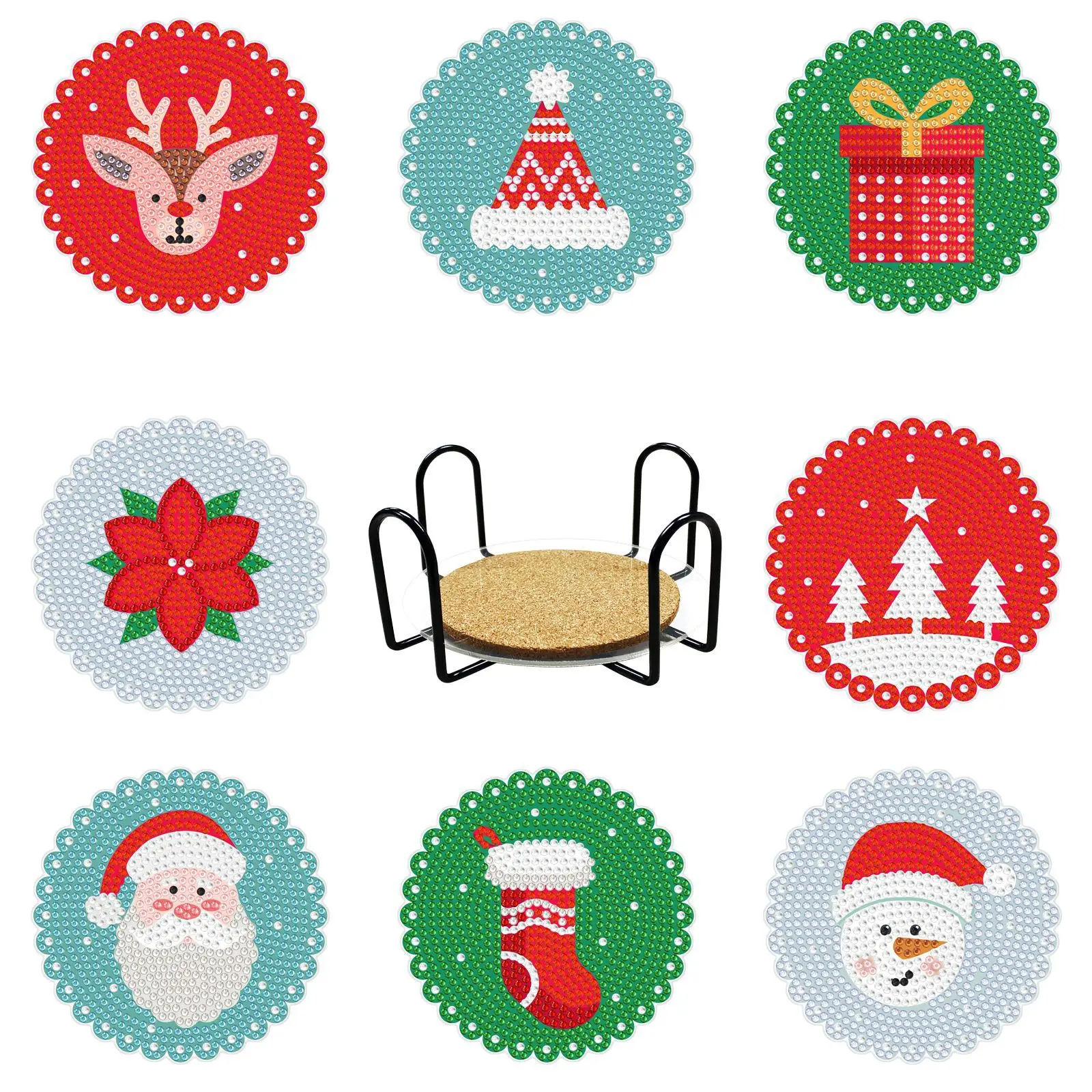 

8Pcs DIY Diamond Painting Coaster Christmas Decoration Cup Mat Pad Cup Cushion Non-slip Table Placemat Insulation Pad Home Decor