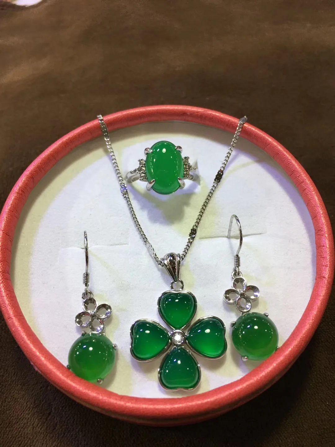 Натуральный 925 пробы серебряные ювелирные изделия инкрустированные зеленый агат