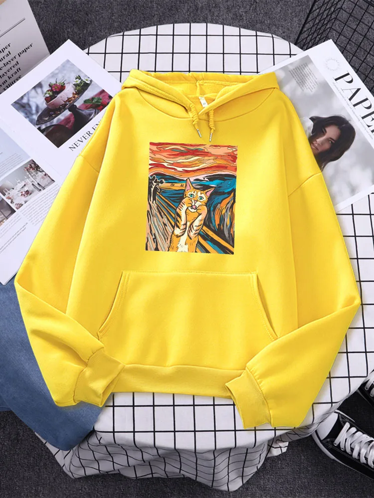 

Женский свитшот с длинными рукавами, Креативная одежда большого размера с изображением кошки и карикатуры из фильма «Крик», уличная мода