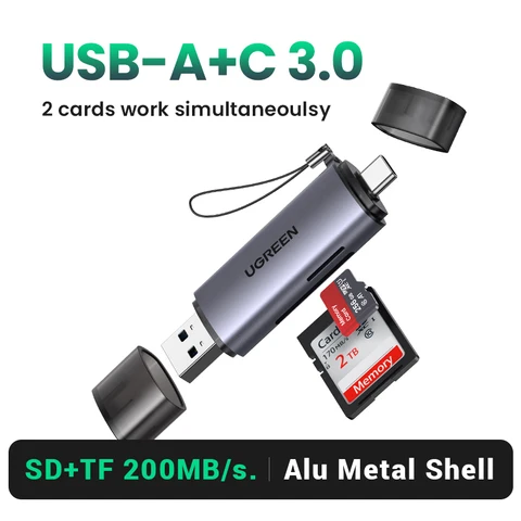 UGREEN Картридер USB 3.0 и Type C для SD, Micro SD, TF