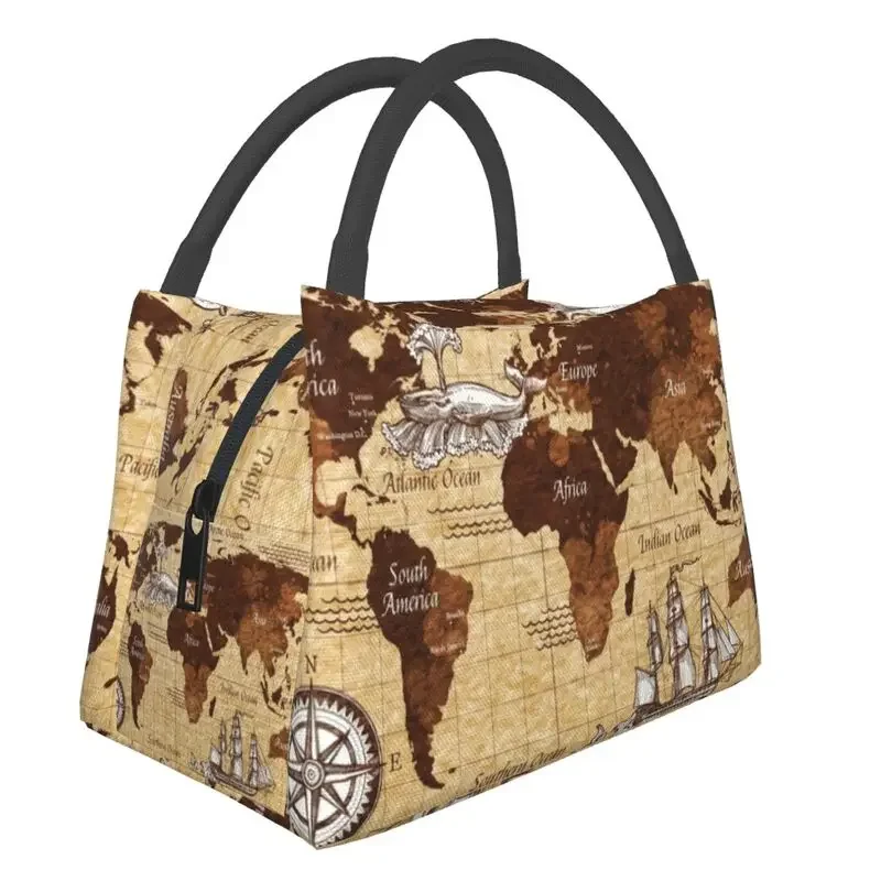 

Custom Pirate Bay Secret World Map Lunch Bags Men Women Warm Cooler Insulated Lunch Boxes for Picnic Camping Work Travel