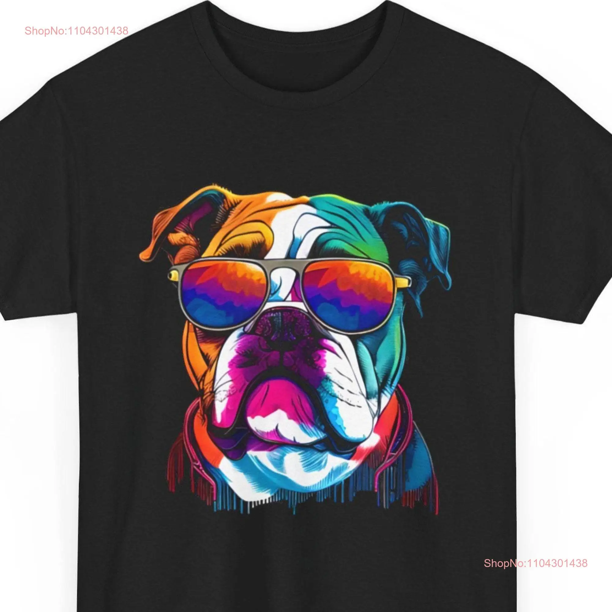 Разноцветная футболка с лицом английского бульдога длинными или короткими