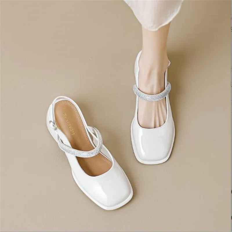 

Women's Pumps New Fashion Sandals Round Toe Rhinestone 5.5cm High Heels Ankle Wrap Women Shoes 35-39