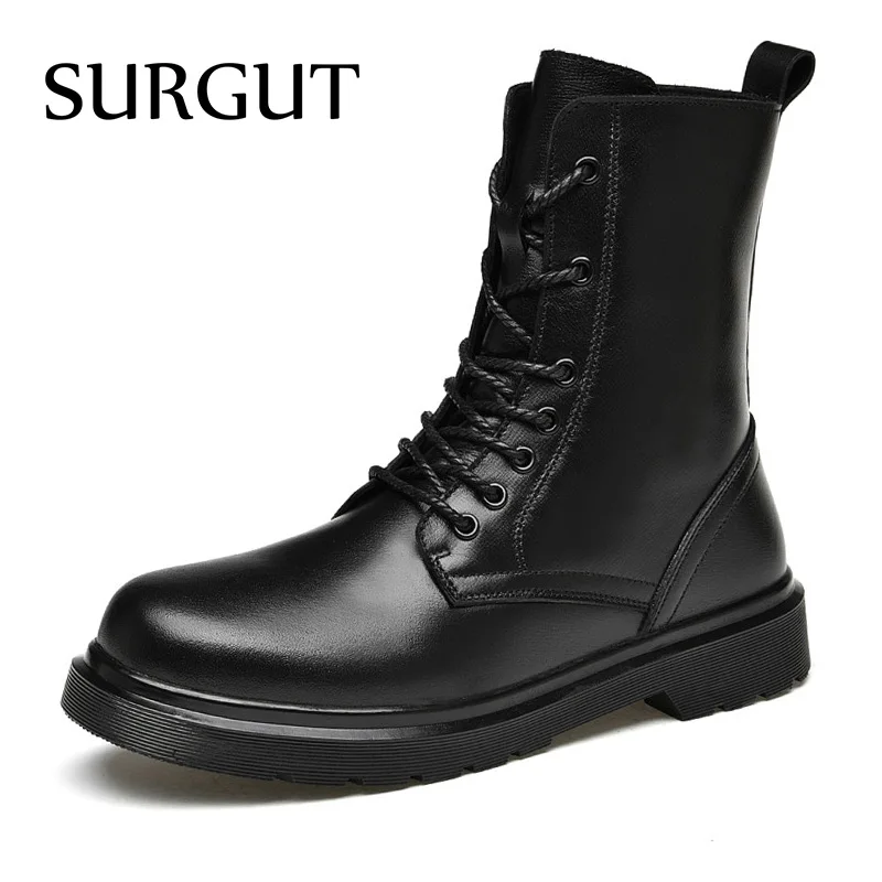 Мужские водонепроницаемые ботильоны в стиле ретро SURGUT, черные простые классические ботинки для снега, обувь для мужчин, 2022