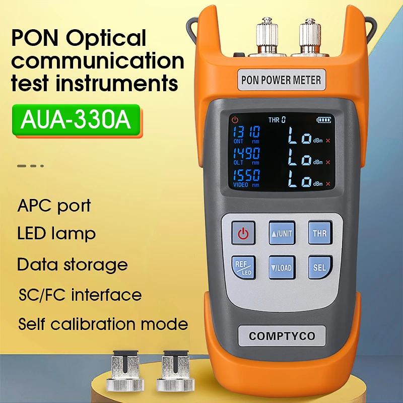 

COMPTYCO AUA-330A/U APC/UPC Port (optional) Handheld Fiber Optical PON Power Meter with LED Light FTTX/ONT/OLT 1310/1490/1550nm