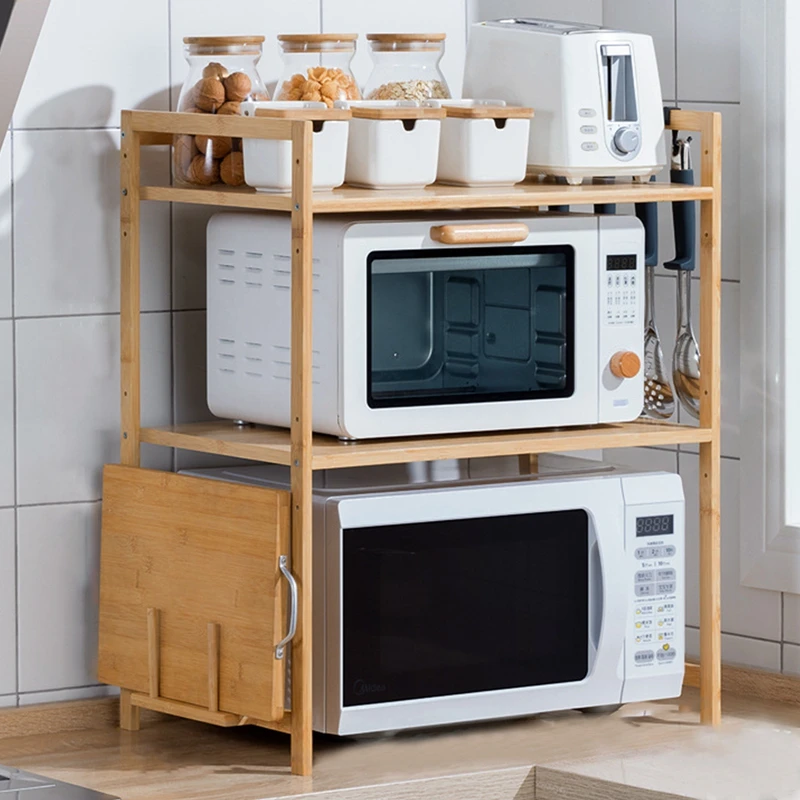 

2/3 Tier Bamboo Microwave Shelf Height Adjustable Rack Kitchen Shelf Spice Organizer Kitchen Storage Rack Kitchenware Holder