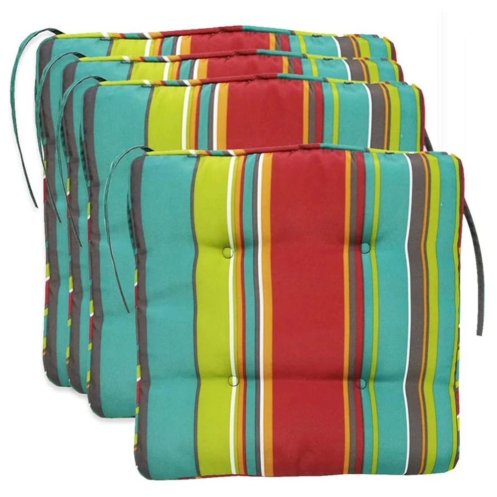 

4 комплекта полосатых подушечек для обеденного стула, толстые квадратные подушечки для сиденья с завязками для кухни, внутреннего дворика, ...