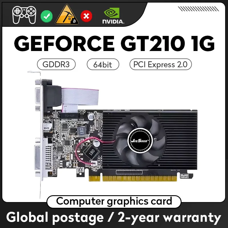 

JIESHUOS NVIDIA GeForce 210 1 Гб видеокарта GT 210 1 ГБ 64-бит DDR3 низкопрофильная Видеокарта для ПК игровая GT210 1 ГБ видеокарта