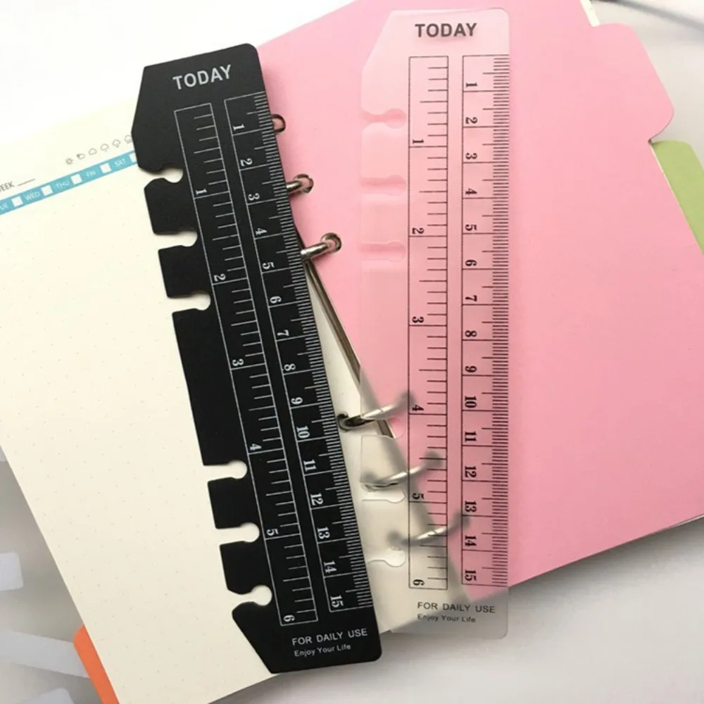 

PVC Loose-leaf Notebook Bookmark New Transparent Black Separator Page Bookmark Ruler Multi-Function Soft 6-Hole Scale Ruler A5