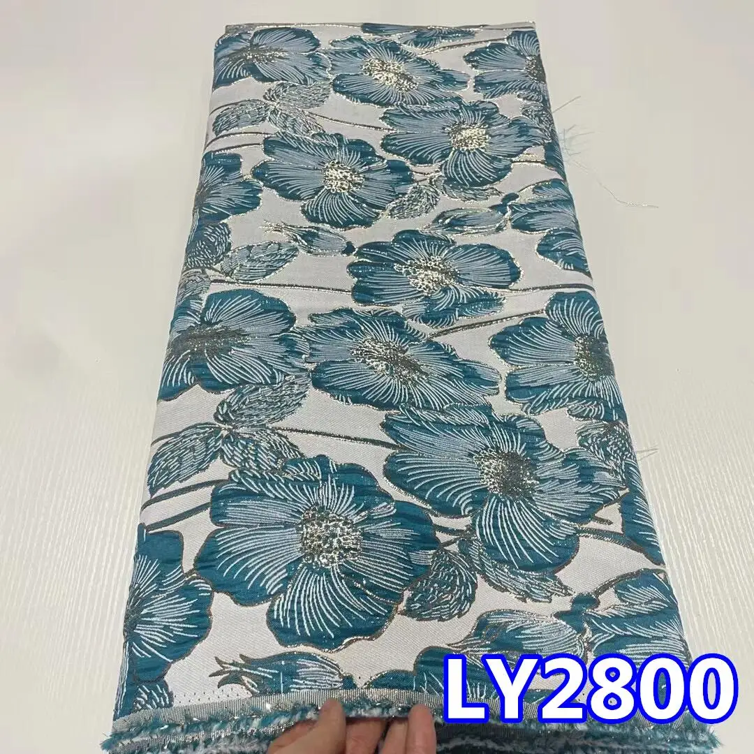 

2023 High Quality African Gold Thread Silk Brocade Jacquard Lace Fabric Nigerian French Tulle Fabric For Party Dress PL2800-1