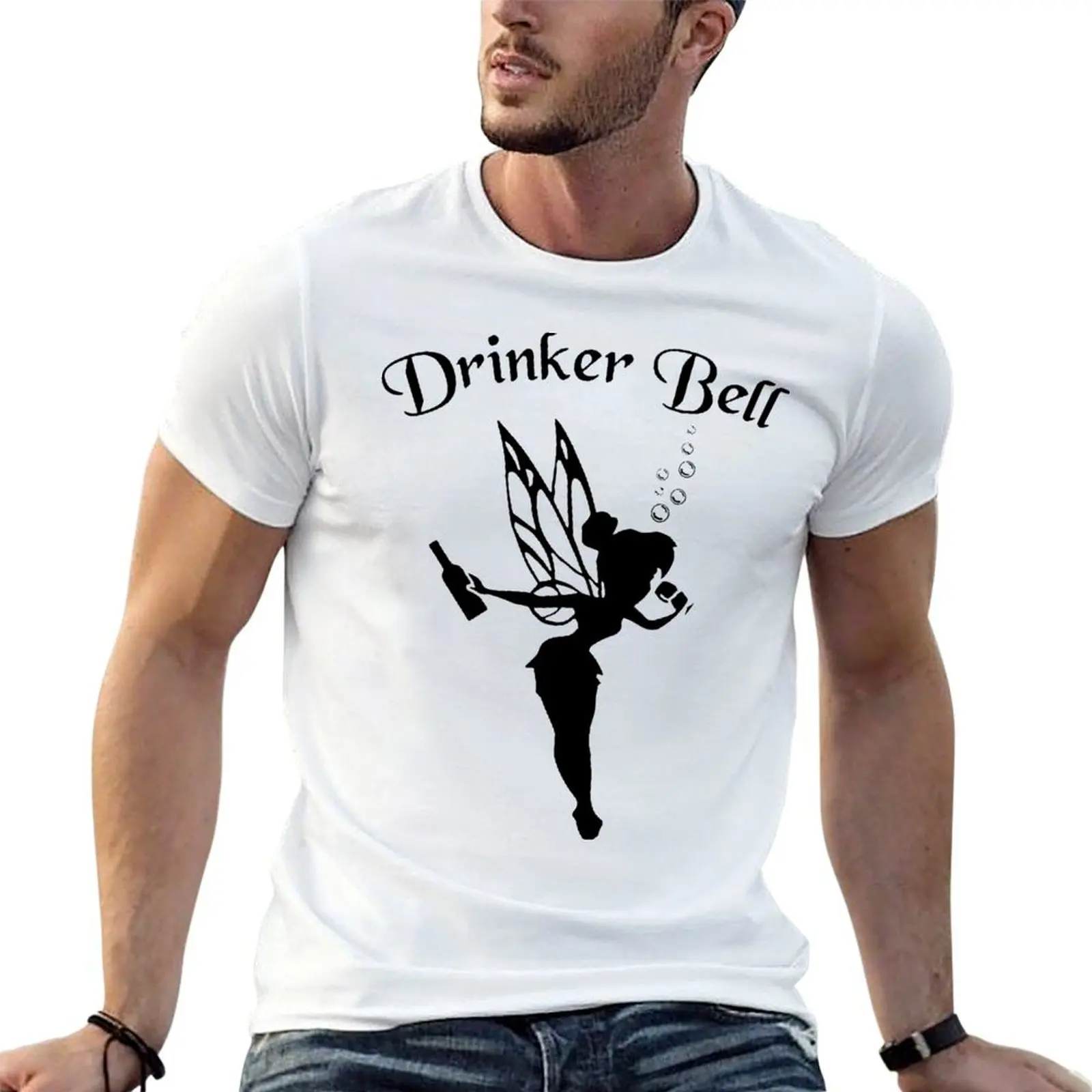 Фото Темная футболка DrinkerBell, модная повседневная футболка с коротким рукавом №1