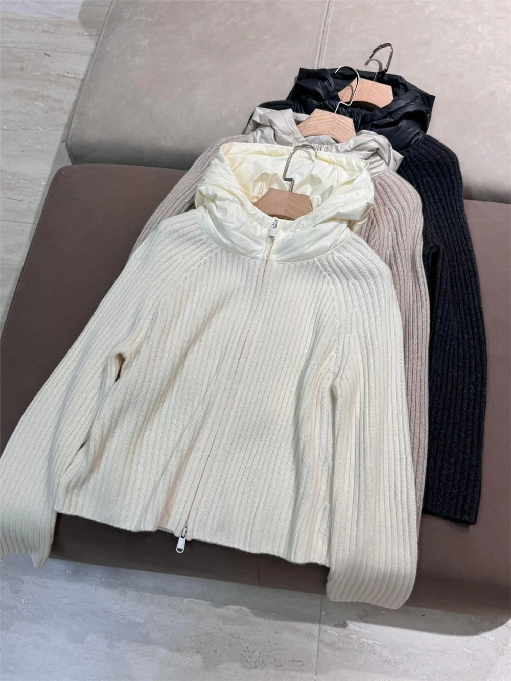 Женский вязаный кашемировый свитер с капюшоном пальто кардиган на молнии