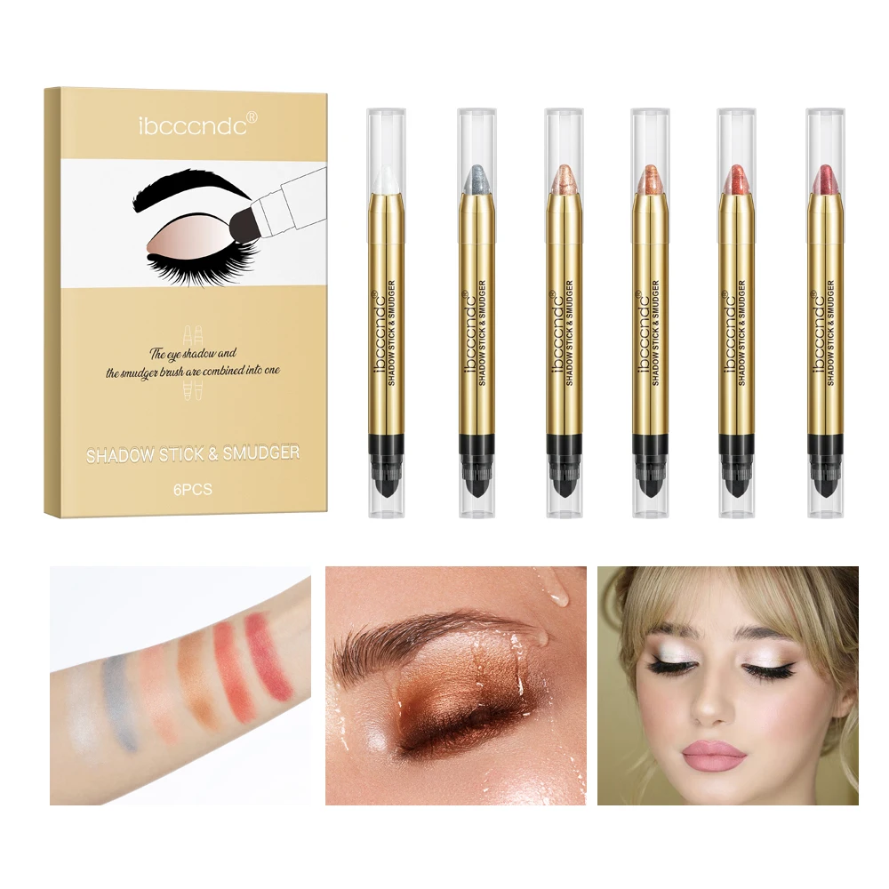 

Палочка для теней для век с двойной головкой, с губкой, блестящие тени для век, макияж, водостойкая косметика, инструмент для макияжа