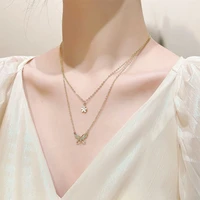 ins fashion double layer butterfly for women vintage creative silver flower pendant choker clavicle chain wedding bride jewelry