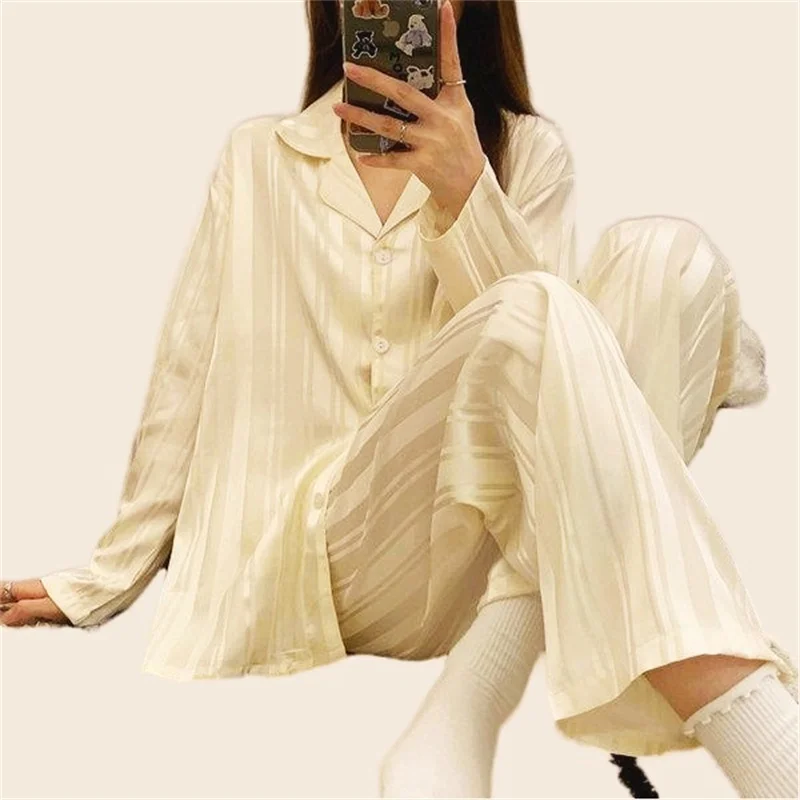 Women's Pajamas Set Full Sleeve T-shirt Long Pants 2Piece/Set Summer Sexy Rayon Pyjama Big Size Homewear Cozy Plus Fashion