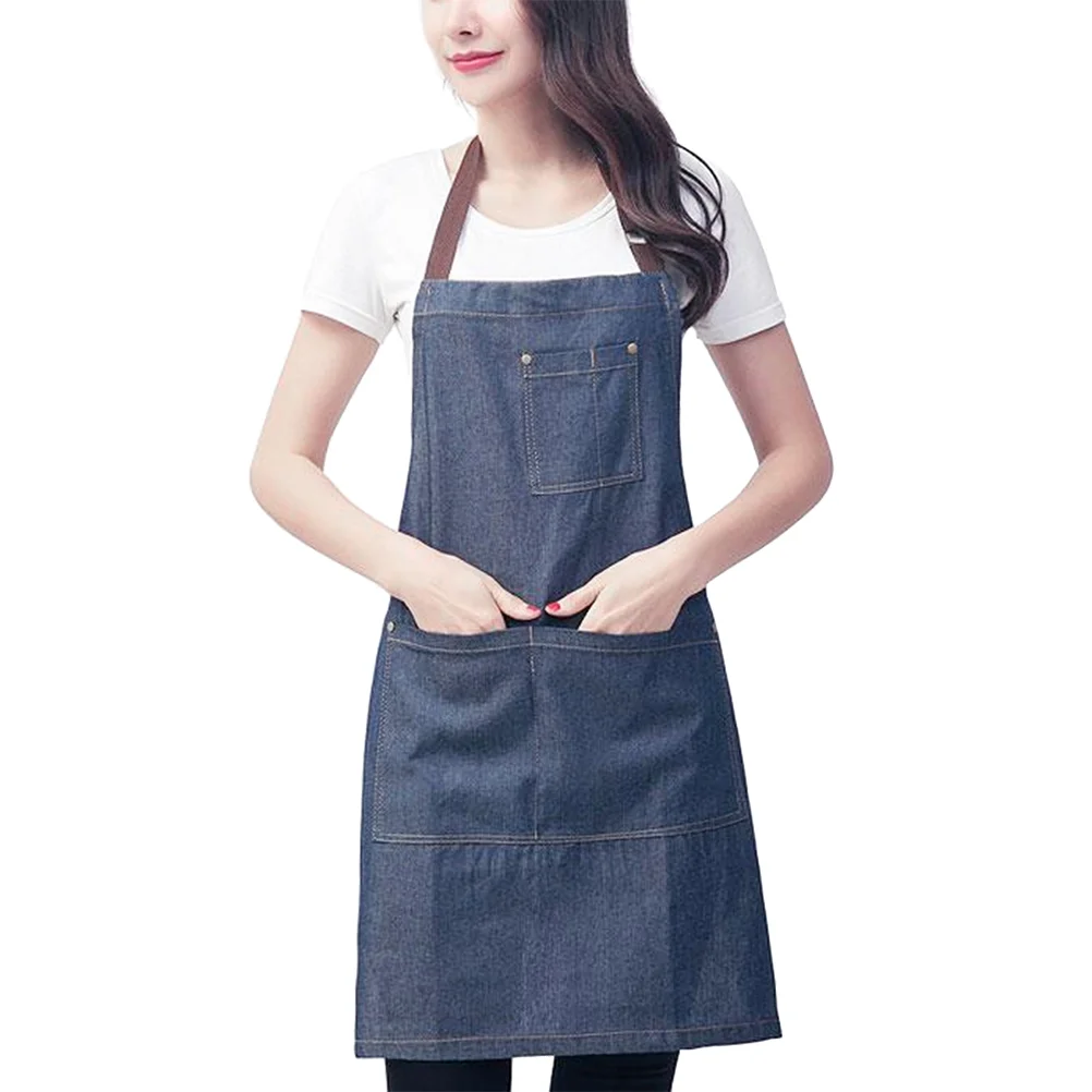 

Waiter Neck Apron Hanging Jean Aprons Adults Pockets Cooking Bib The Drop Jeans