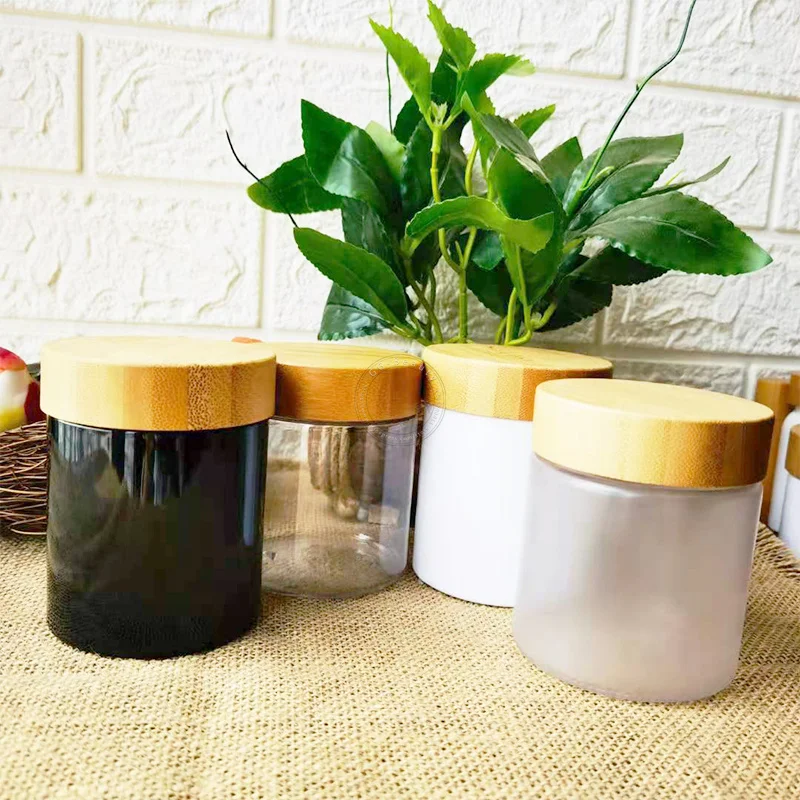 Cream Jar With Bamboo Lids Clear Frosted Amber Black White