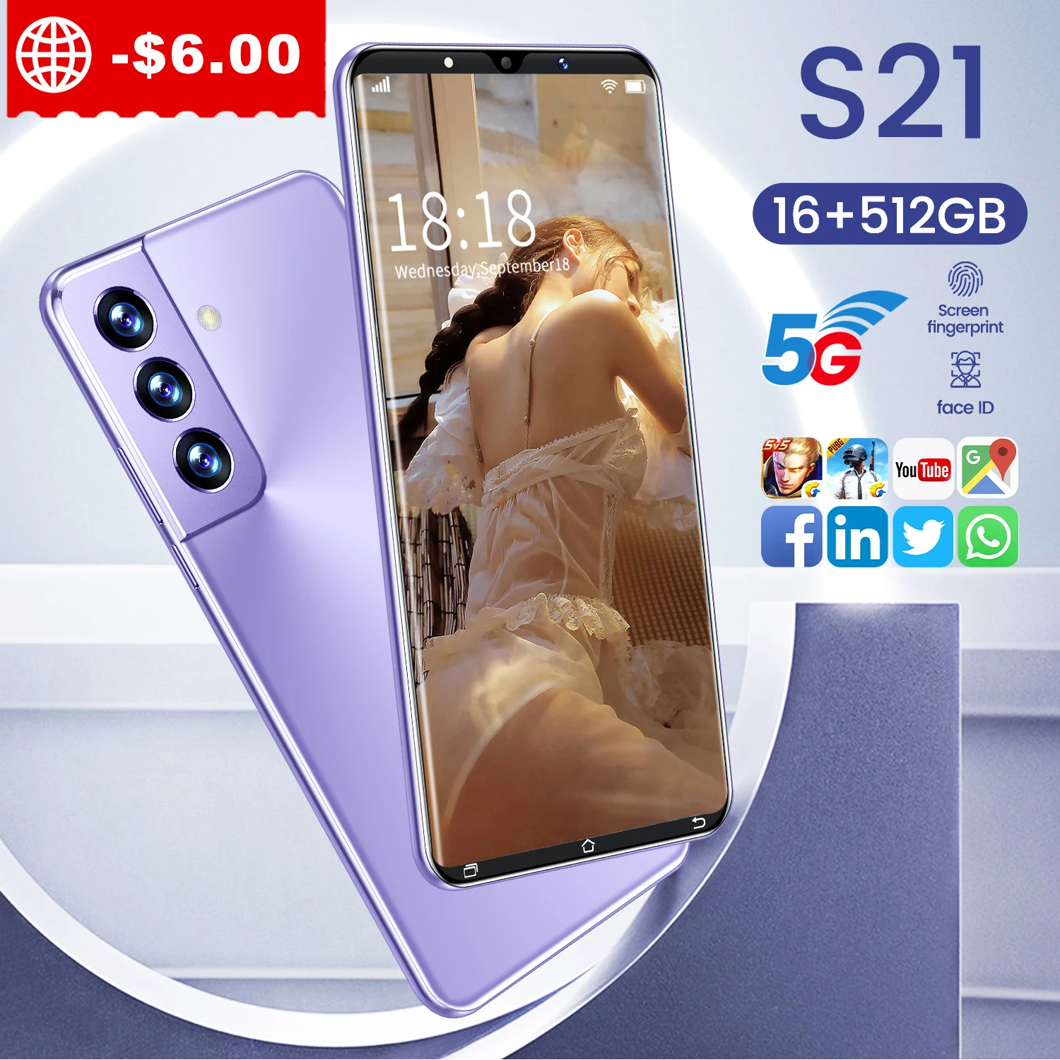 

Global Version S21 5G Smartphone MTK6889 10-Core 16G+512G 5.3inch HD Full Screen Phones Android 11 Unlocked Google Cellphone